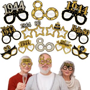 turypaty 24pcs 1944 80th birthday paper glasses decorations for men women - black gold happy 80th birthday paper eyeglasses photo props, vintage 1944 eighty years old birthday party supplies