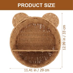 HOLIDYOYO Cat Rattan Storage Basket Cute Bear Shape Wall Hanging Shelf Wicker Nursery Shelf 2 Tier Decorative Shelf Boho Style Floating Shelf Plant Rack Divided Fruit Basket