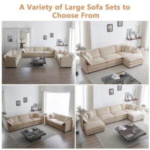 mikibama Modular Sectional Sofa, 111.5 Inch U Shaped Couch Set for Living Room, 3-Seater Comfy Cloud Couches with Movable Ottoman, DIY Combination, Chenille, Light Coffee