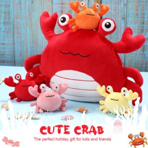 DoubleFill 5 Pcs Crab Plush Toys Set 14 Inch Large Crab Stuffed Animal Plush Pillow with 4 Baby Crab Plushies Birthday Gifts for Girls Boys Under The Sea Ocean Party Favor Decorations