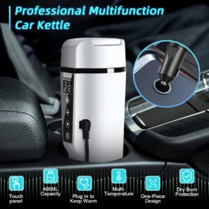 Car Electric Kettle: 12V/24V Portable Water Boiler Heated Travel Mug,Multiple Temperature Adjustable Coffee Tea Truck Cup with 304 Stainless Steel Dry Burn Protection & Handy Cup Bag