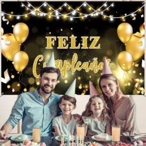 Feliz Cumpleaños Backdrop, Spanish Happy Birthday Photo Background, Mexican Theme Birthday Party Decorations Supplies, 6x4ft