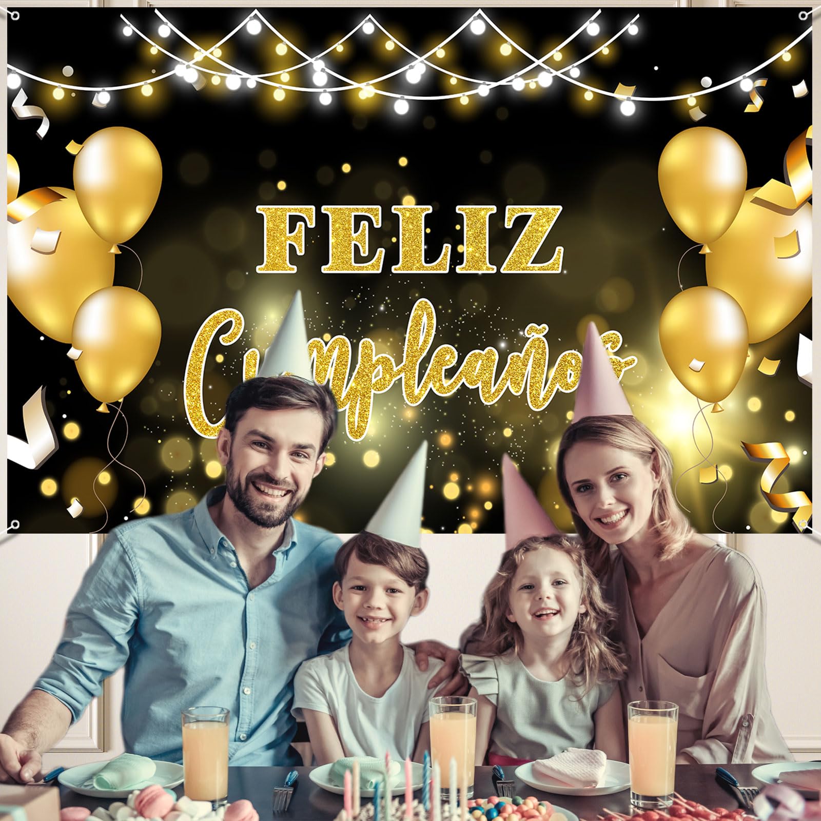 Feliz Cumpleaños Backdrop, Spanish Happy Birthday Photo Background, Mexican Theme Birthday Party Decorations Supplies, 6x4ft