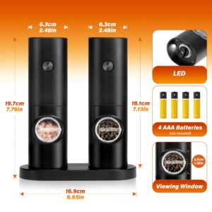 Electric Salt and Pepper Grinder Set (2 Pack), One Hand Adjustable Coarseness, Battery Powered with Stand, Seasoning Tools for Kitchen BBQ