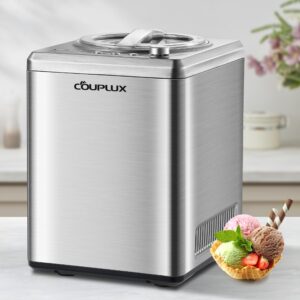 couplux ice cream maker with compressor, [2.64qt& 3 modes& 250w] auto ice cream machine - no pre freezing ice cream maker machine gelato machine with lcd display timer, 2h keep cool, stainless steel