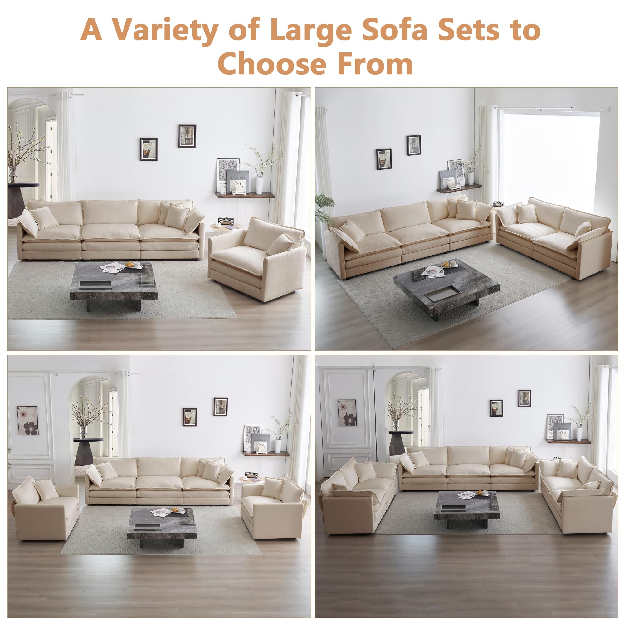 mikibama Luxury Oversized 3 Piece Sofa Set, 2 Pieces of 2 Seater and 1 Piece of 3 Seater Sofa, Modern Chenille Comfy Cloud Couches Set with 13 Pillow for Living Room Office, Light Coffee