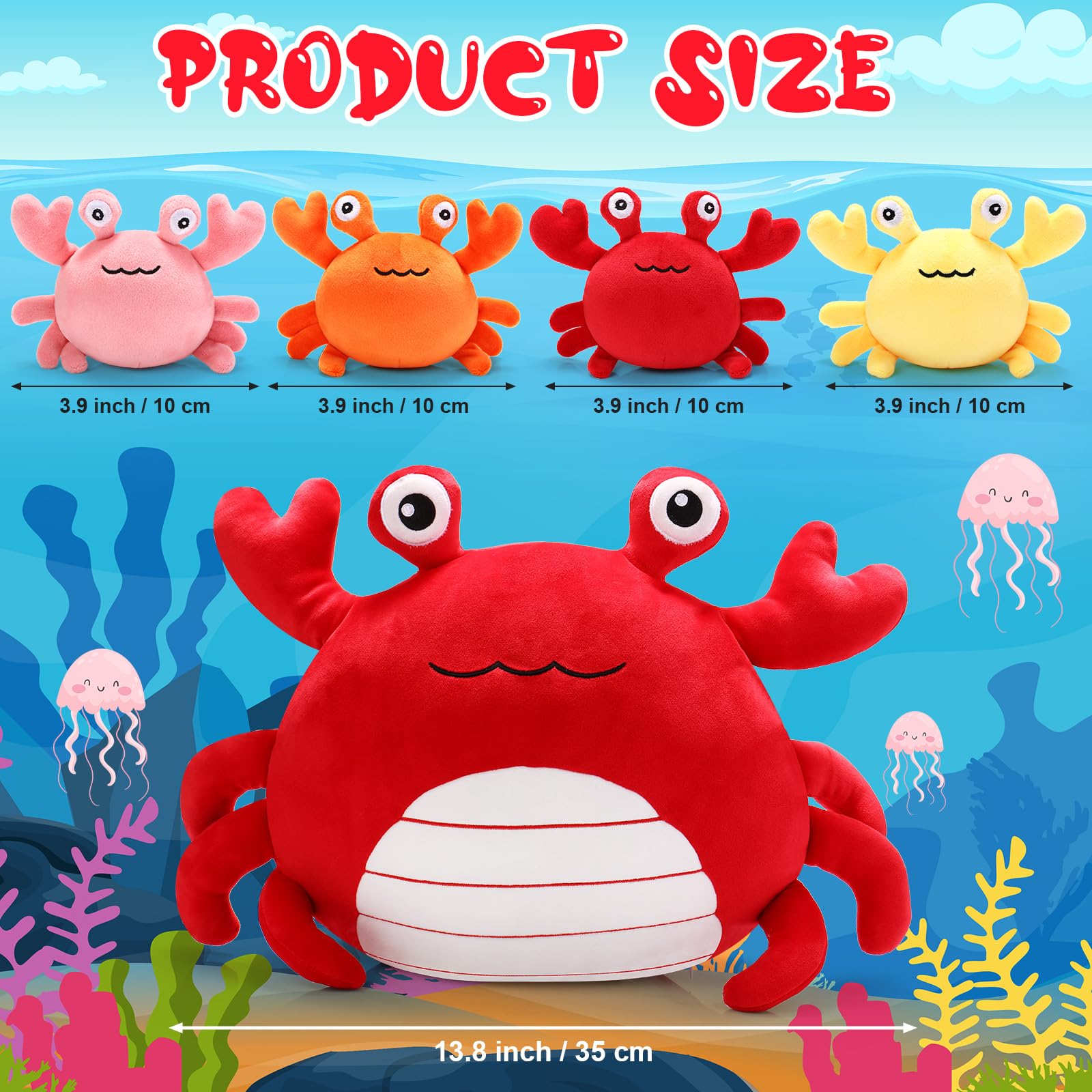 DoubleFill 5 Pcs Crab Plush Toys Set 14 Inch Large Crab Stuffed Animal Plush Pillow with 4 Baby Crab Plushies Birthday Gifts for Girls Boys Under The Sea Ocean Party Favor Decorations