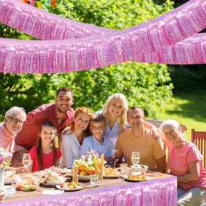 3 Pack×10Ft Pink Iridescent Foil Fringe Banner Party Decorations, Shiny Metallic Tinsel Streamers Hanging Garland Photo Booth Backdrop Wall for Wedding Birthday Bachelorette Party Supplies