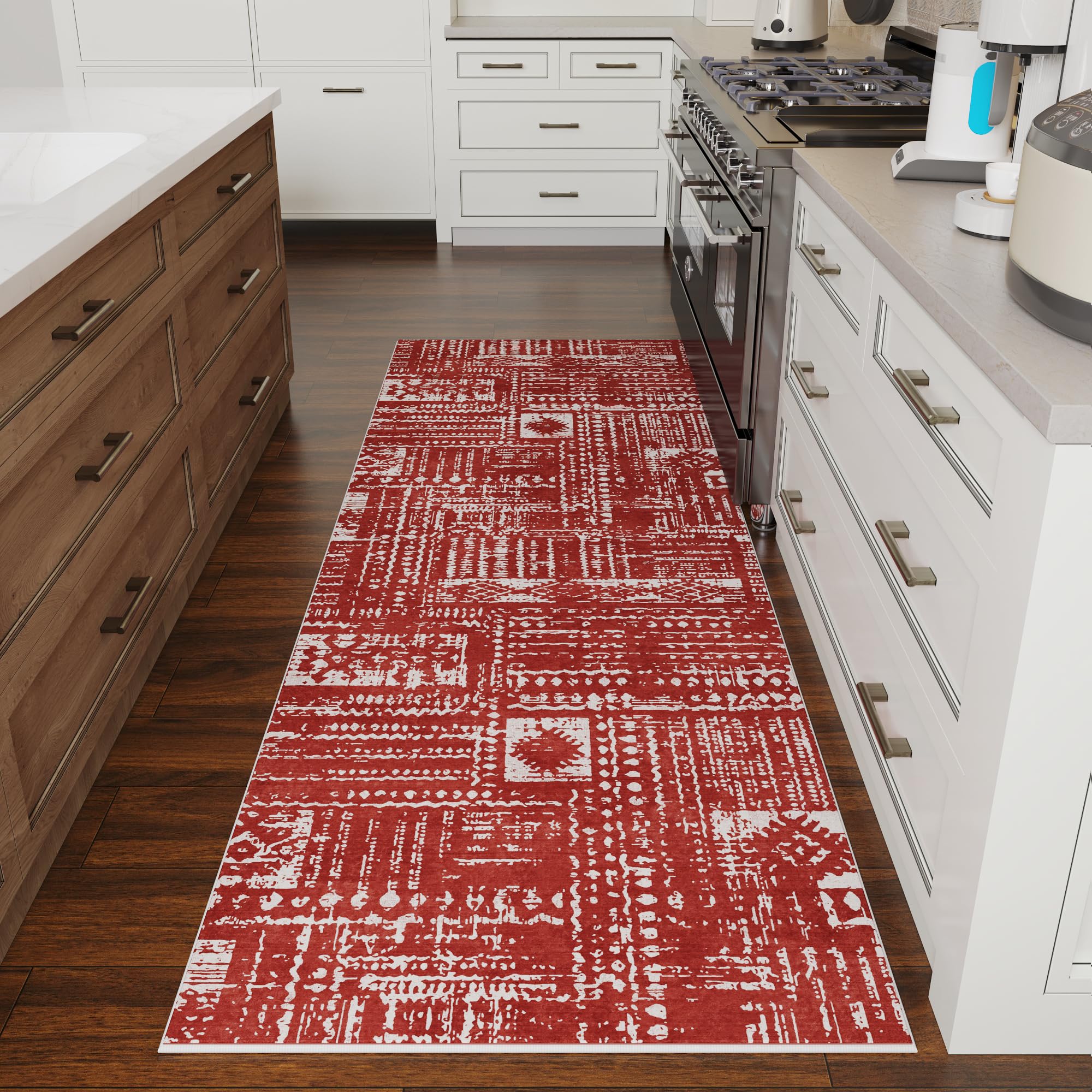 Rugcomf Runner Rug for Hallways Kitchen Runner Rug Non Slip 2'x 6' Washable Runner Rugs with Rubber Backing Soft Carpet for Hallways, Kitchen, Laundry, Bedroom, Bathroom(Terracotta)