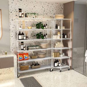 Kitchen Shelves Corner Garage Storage, 6 Tier Metal 2100LBS Shelf NSF Metal Shelf Wire Corner Unit, Adjustable Heavy Duty Storage Rack Utility Steel Storage Rack for Kitchen Basement Shelving (Chrome)