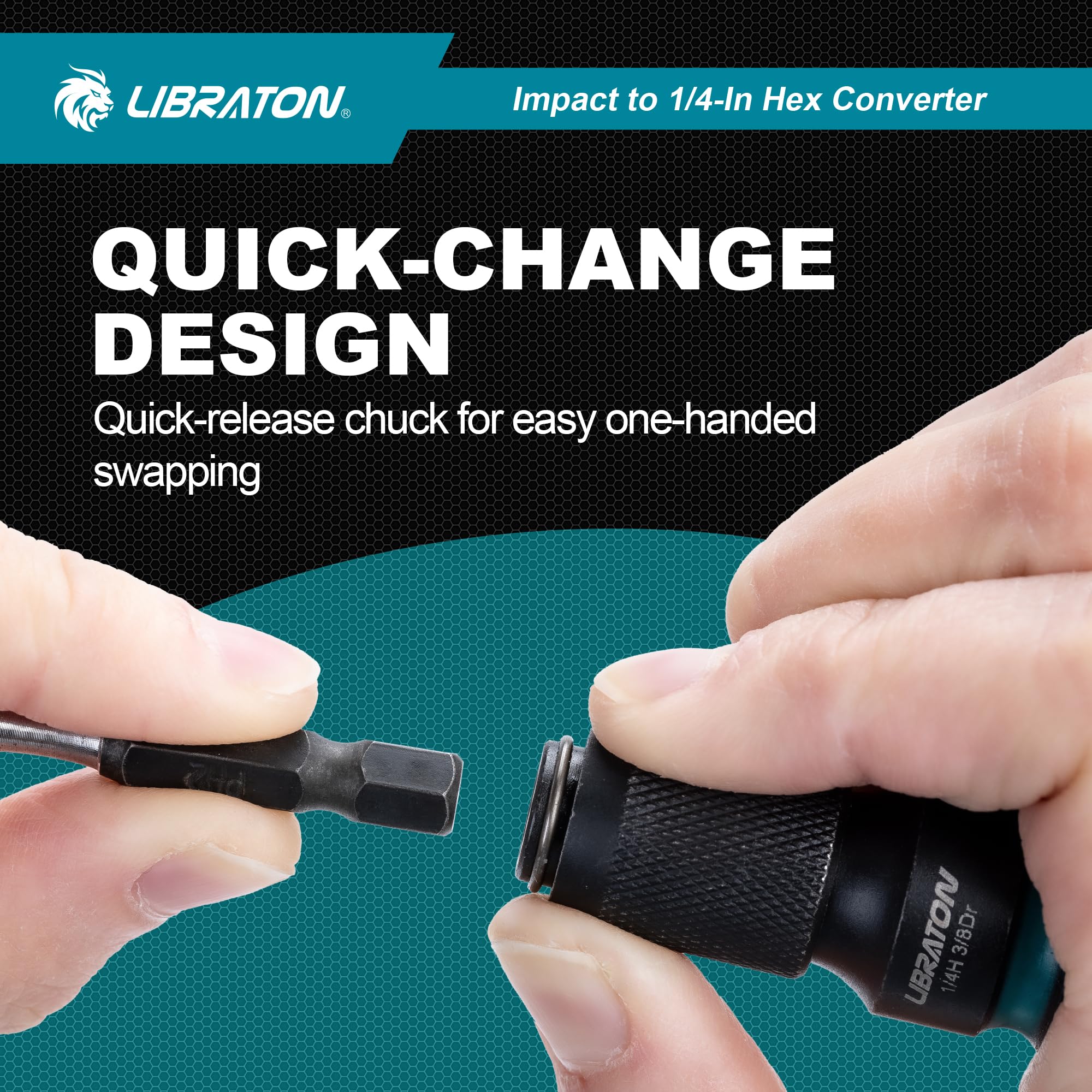 LIBRATON Impact to 1/4 Hex Converter, 1/2 3/8 1/4-INCH Drive Female to 1/4-Inch Hex Adapter, Impact Wrench Adapters for Ratchet Wrench Drivers, Impact Bit Holders, Quick-Change Chuck, Cr-Mo Steel