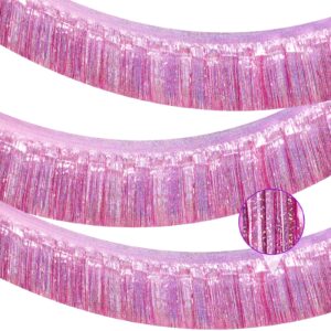 3 pack×10ft pink iridescent foil fringe banner party decorations, shiny metallic tinsel streamers hanging garland photo booth backdrop wall for wedding birthday bachelorette party supplies