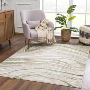 BoutiqueRugs Liverpool Modern Abstract Area Rug - Contemporary Marble Print Rug for Living Room - Cream, Green, Sage - 6'7" x 9' (6x9 Area Rug)