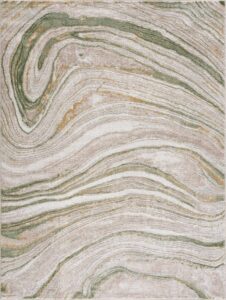 boutiquerugs liverpool modern abstract area rug - contemporary marble print rug for living room - cream, green, sage - 6'7" x 9' (6x9 area rug)