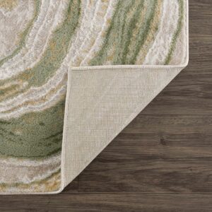 BoutiqueRugs Liverpool Modern Abstract Area Rug - Contemporary Marble Print Rug for Living Room - Cream, Green, Sage - 6'7" x 9' (6x9 Area Rug)