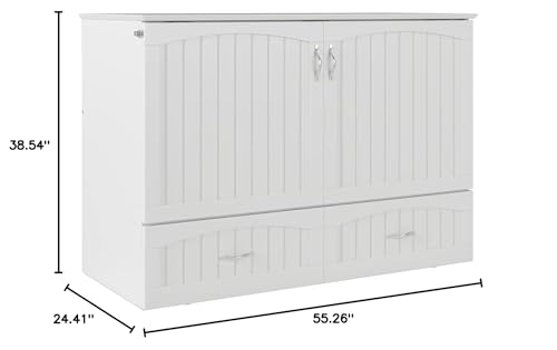 HomeStock Baroque Bonanza Murphy Bed Chest with 6 Inch Memory Foam Folding Mattress, Built-in Charging Station and Storage Drawer, Full, White