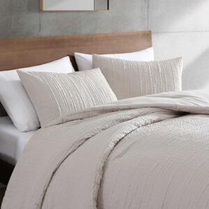 Kenneth Cole - Queen Duvet Cover Set, Soft Bedding with Matching Shams, Embossed Modern Home Decor (Serenity Wavy Lines Beige, Queen)