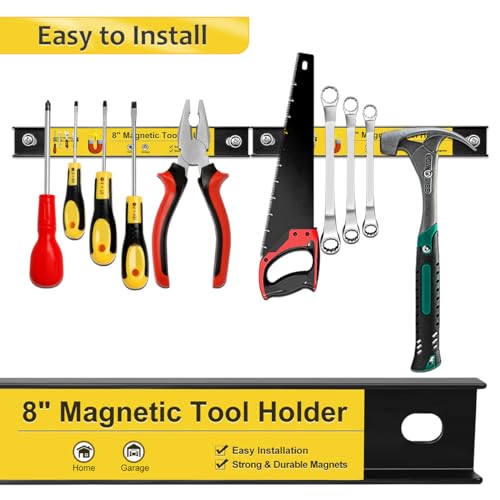 8” Magnetic Tool Holder with Screws, 4 Pack Magnetic Strips Heavy Duty Tool Magnet Bar, Storage Organizer Magnetic Rail Magnetic Tool Bar for Garage Wall Workbench Screwdriver