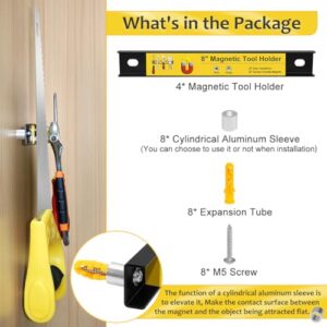 8” Magnetic Tool Holder with Screws, 4 Pack Magnetic Strips Heavy Duty Tool Magnet Bar, Storage Organizer Magnetic Rail Magnetic Tool Bar for Garage Wall Workbench Screwdriver