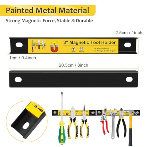 8” Magnetic Tool Holder with Screws, 4 Pack Magnetic Strips Heavy Duty Tool Magnet Bar, Storage Organizer Magnetic Rail Magnetic Tool Bar for Garage Wall Workbench Screwdriver