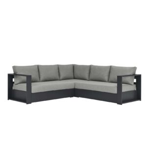 Modway Tahoe Aluminum Outdoor Patio Furniture Gray, Modular Weather-Resistant Cushions, Ideal for Deck, Backyard Poolside, 3-Piece Sectional Sofa Set