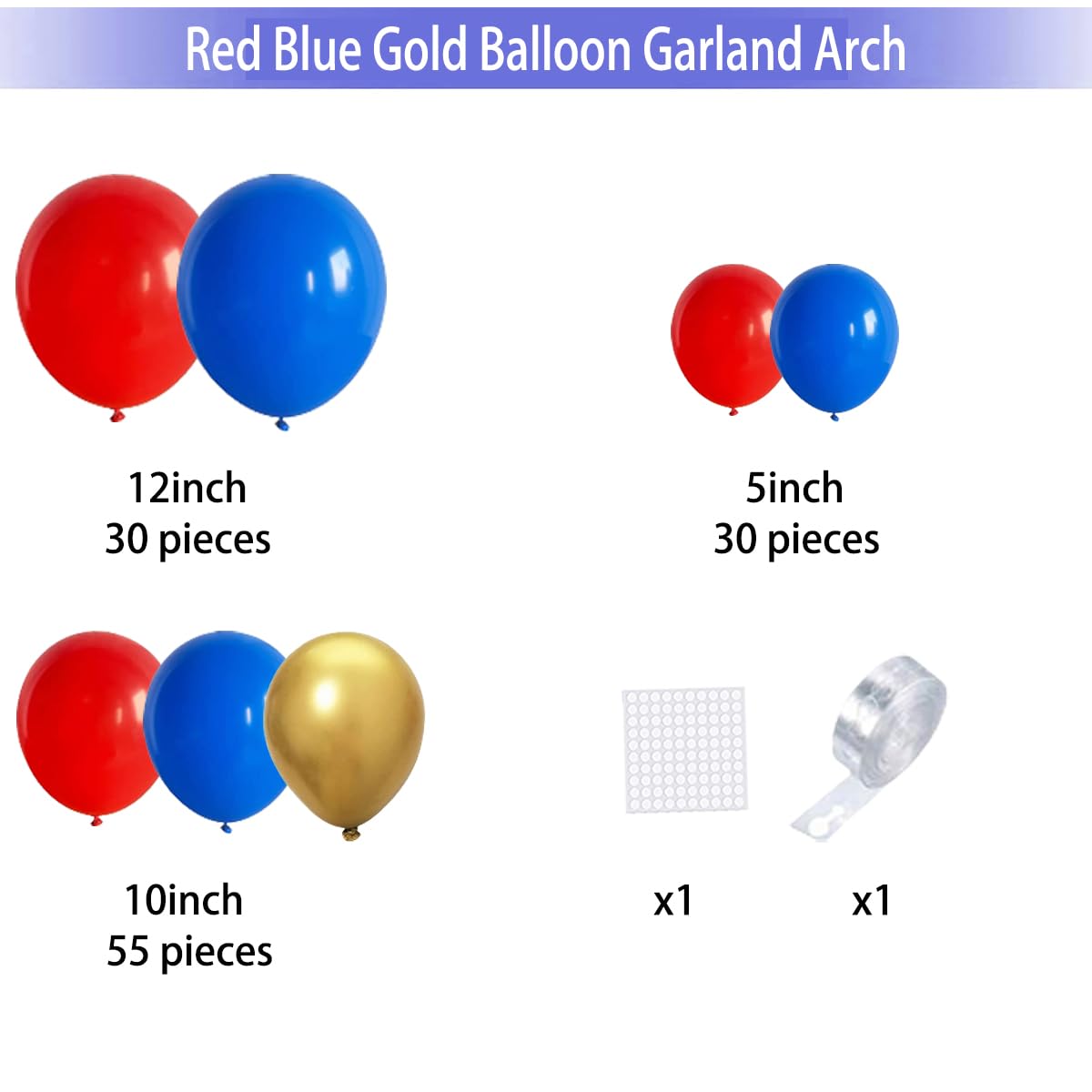 Red Blue Gold Balloon Garland Arch Kit - Royal Blue and Red Balloons Metallic Gold Balloons for Super Boys Hero Birthday Wedding Anniversary Engagement Graduation Party Decorations