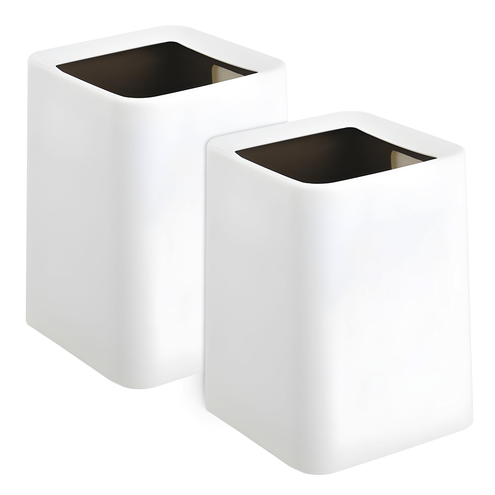 2 Pack Square Modern Trash Can Bedroom, 3Gal/12L Bathroom Trash Can Hidden Bag, Open Top Trash Can Square Plastic, Minimalist White Trash Can with Inner Bucket (with 2 Handles) for Kitchen Office