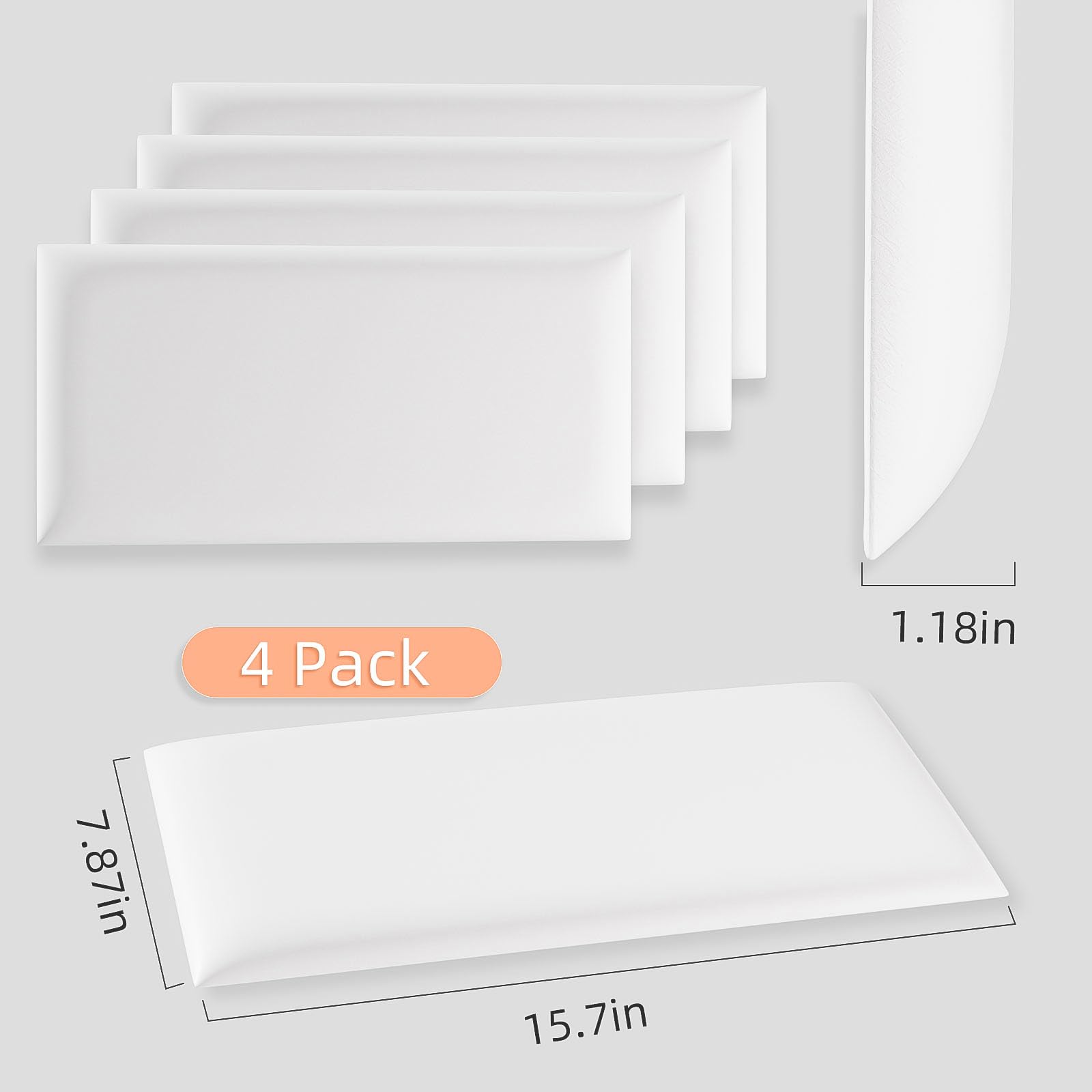 Umedol 3D Anti-Collision Wall Padding for Kids, White Peel and Stick headboard Pack of 4 Panels Sized 7.8" x 15.7", Self-Adhesive headboard Panels for Wall, Bedroom/Living Room Upholstered Wall Panel