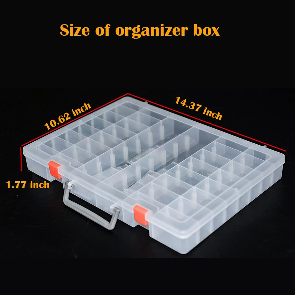 48 Grids Clear Plastic Organizer Box with Removable Dividers Jewelry Storage Box Adjustable Compartment Plastic Arts Crafts Box Large Bead Storage Container for Crafts Beads Jewelry Earrings (Clear)