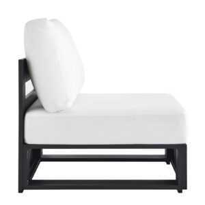 Modway Tahoe Aluminum Armless Patio Gray White Modular Weather-Resistant Cushions-Perfect as Club Outdoor Lounge Chair