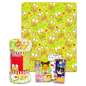 keroppi blanket bundle - keroppi throw blanket for kids teens adults plus stickers and more for girls | hello kitty and friends keroppi blanket size 40"x50"