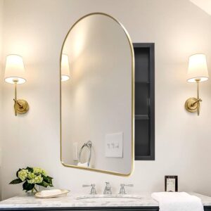 arched medicine cabinet, recessed medicine cabinet with mirror,oil rubbed gold bathroom medicine cabinet mirror,metal framed arch medicine cabinet surface mount,20x31inch