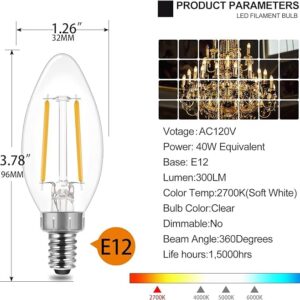 Energetic E12 B10 LED Classic Candelabra Clear Light Bulb, 40 Watt Equivalent, Soft White 2700K, Filament Clear Glass, Non-Dimmable, UL Listed, Pack of 24