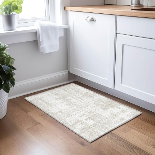 Addison Rugs Chantille ACN895 Taupe 1'8" x 2'6" Indoor/Outdoor, Machine Washable, Easy Clean, Non Shedding, Bedroom, Living Room, Dining Room, Kitchen, Patio Rug