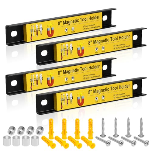 8” Magnetic Tool Holder with Screws, 4 Pack Magnetic Strips Heavy Duty Tool Magnet Bar, Storage Organizer Magnetic Rail Magnetic Tool Bar for Garage Wall Workbench Screwdriver