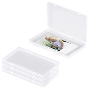 qzonelife 4pcs clear photo storage boxes photo organizer cases with lids photo keeper picture storage containers box for 4" x 6" photo picture card stamps office supplies