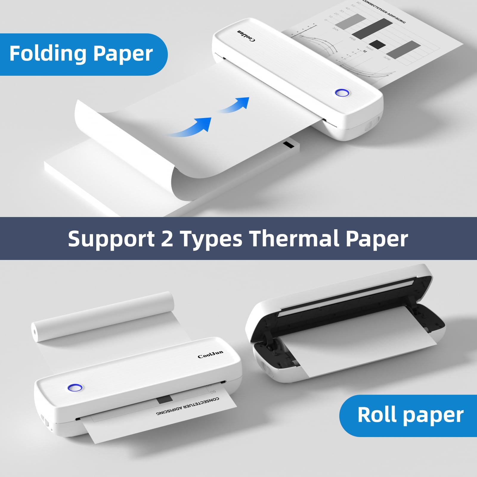 Cooljun Portable Printer Wireless for Travel,Inkless Thermal Printer Bluetooth Support 8.5'' x 11'' US Letter & A4 Paper Mobile Printer Compatible with iOS, Android & Laptop for Office, Home, School