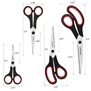 Scissors All Purpose 4-Pack, Heavy Duty Scissors Set with Thick and Sharp Blades, Premium shears with Soft Handles, Paper Scissors for Office Household Fabric Craft School Supplies (Black)