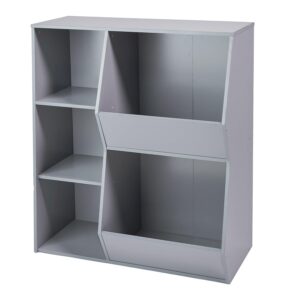 Badger Basket Side Combo Bin Unit and Book Shelf for Kids-Gray Toy Storage Cubby