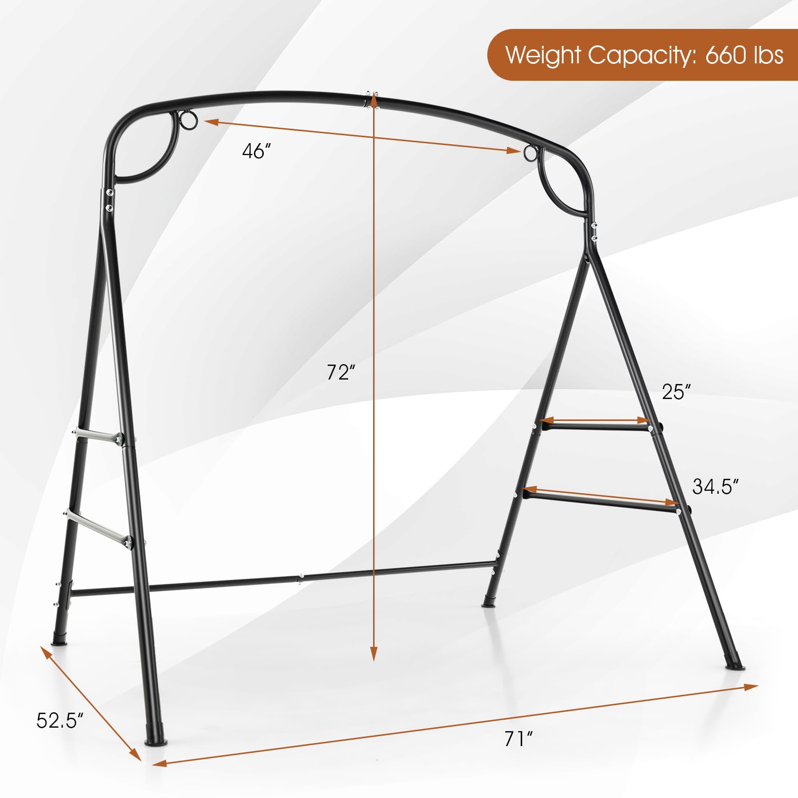 HAPPYGRILL Outdoor Swing Frame Heavy-Duty Metal Porch Swing Stand with Side Bars & 2 Rings, 660 lbs Weight Capacity, A-Frame Swing Frame for Garden, Backyard, Balcony