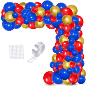 red blue gold balloon garland arch kit - royal blue and red balloons metallic gold balloons for super boys hero birthday wedding anniversary engagement graduation party decorations