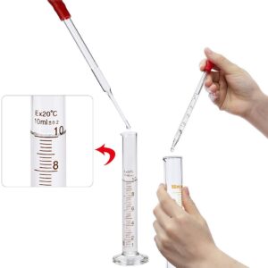 Glass Pipettes, ZEEROQOLAB 6pcs Glass Graduated Lab Pipettes 0.5ml,1ml,2ml,3ml,5ml,10ml, with 2pcs Glass Graduated Cylinder 5ml, 10ml, 2pcs Droppers Brush and 2pcs Glass Stir Sticks