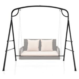 happygrill outdoor swing frame heavy-duty metal porch swing stand with side bars & 2 rings, 660 lbs weight capacity, a-frame swing frame for garden, backyard, balcony