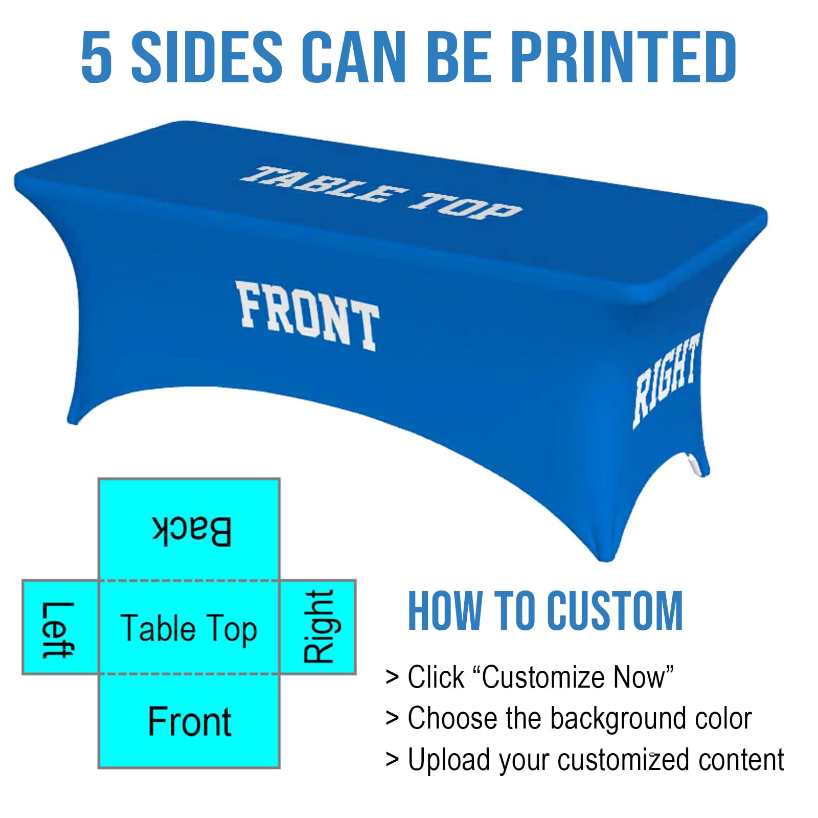 OUUKHGY Custom Tablecloth, Personalized Spandex Table Cloth with Bussiness Logo Text Photo Image, Rectangular Fitted Events Stretch Table Covers Washable Table Protector