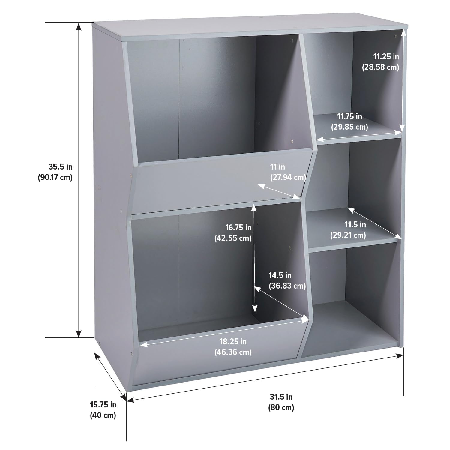 Badger Basket Side Combo Bin Unit and Book Shelf for Kids-Gray Toy Storage Cubby