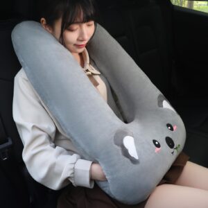 misssoul kids travel pillow for car seat with hand muff, cartoon neck & headrest seat belt pillow for car road trips long-distance travel sleeping pillow for adults and children, koala