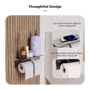 Double Toilet Paper Holder with Shelf, FreshGlow Large Tissue Holder Brushed Nickel, Wall Mount Commercial Toilet Paper Dispenser Phone Shelf Stainless Steel, Tissue Roll for Bathroom