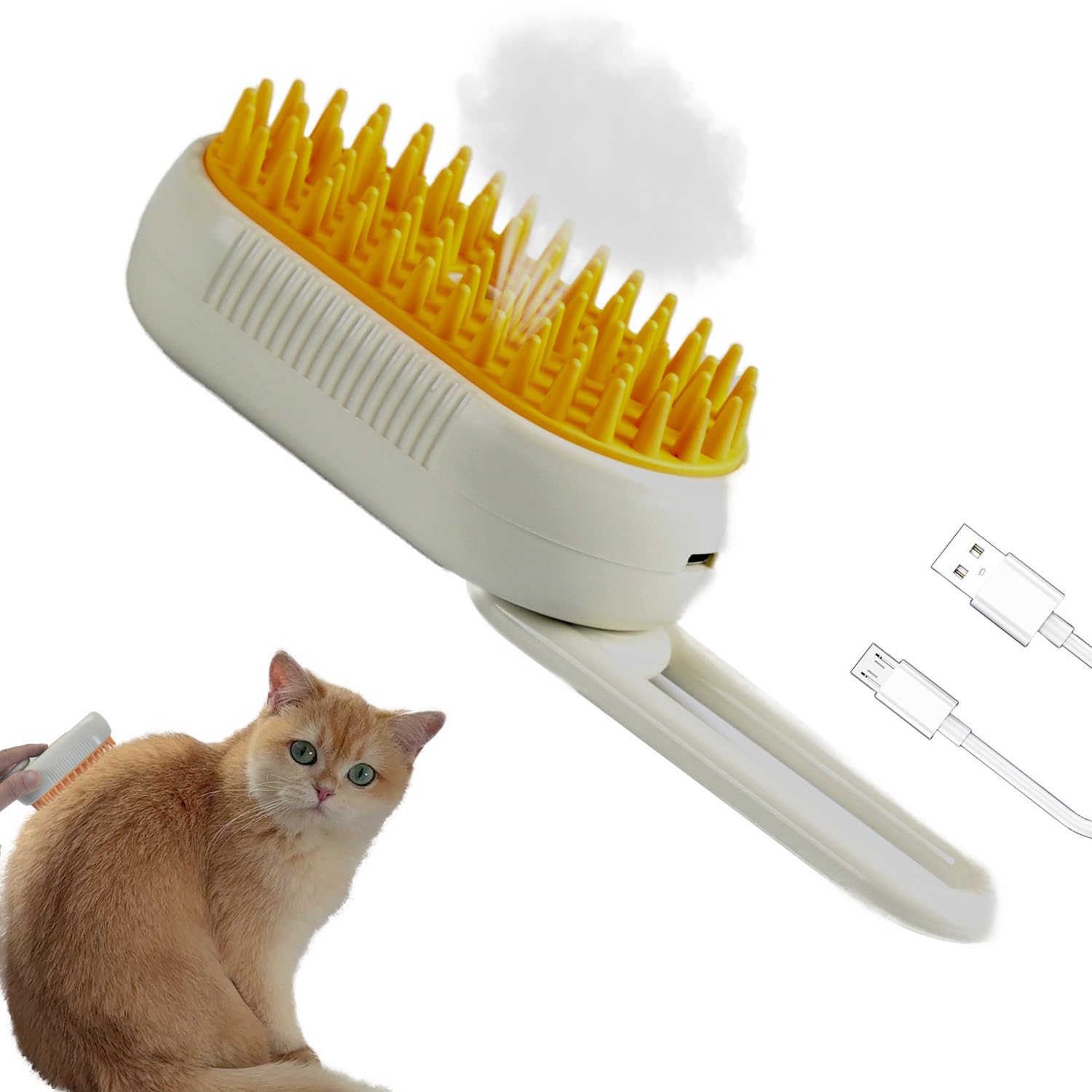 MOUOGO Cat Steam Brush, PetSteam Brush for Cats and Dogs, Pet Hair Removal and Grooming Tool with 3 in 1 Function, Pet Supplies for Small Medium Large Dogs and Cats