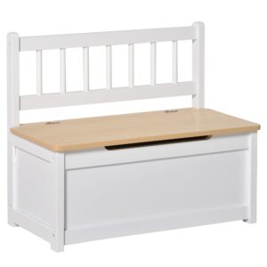 qaba toddler toy box storage bench with large 27 l interior, kids storage bench seat with storage for toddler playroom furniture, kids bedroom furniture, toy organizer and storage bin white