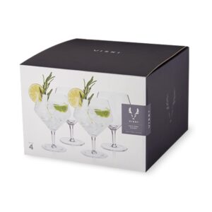 Viski Angled Stemmed, Highball, Cocktail, Vodka Tonic Glasses for Gin Lovers Gift set of 4 14oz, Clear